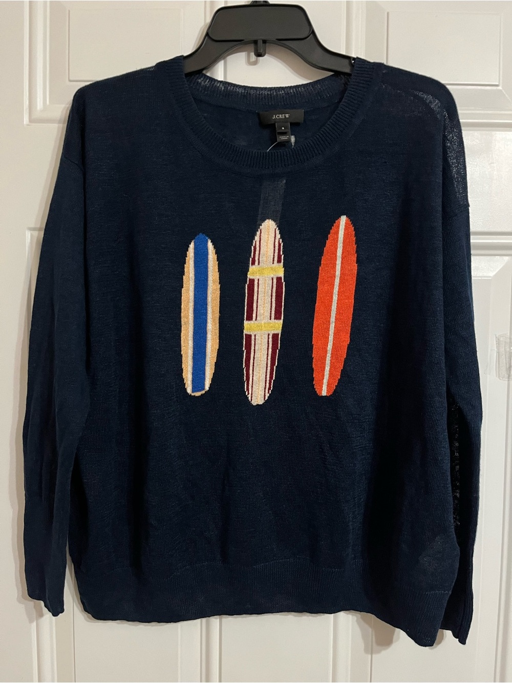 NWT J. Crew Surfboard Women's Small Sweater Lightweight 100% Linen Navy Blue